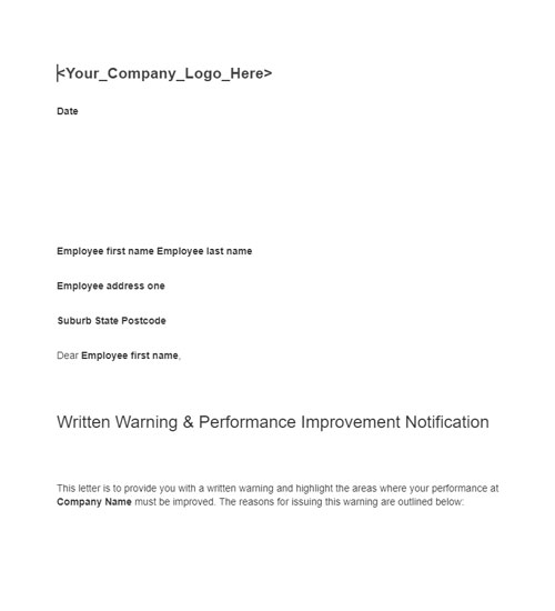 Written Warning &mdash; Performance Improvement preview