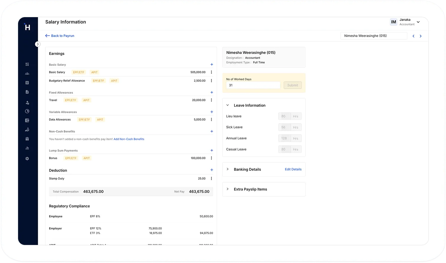 Manage Salary Details