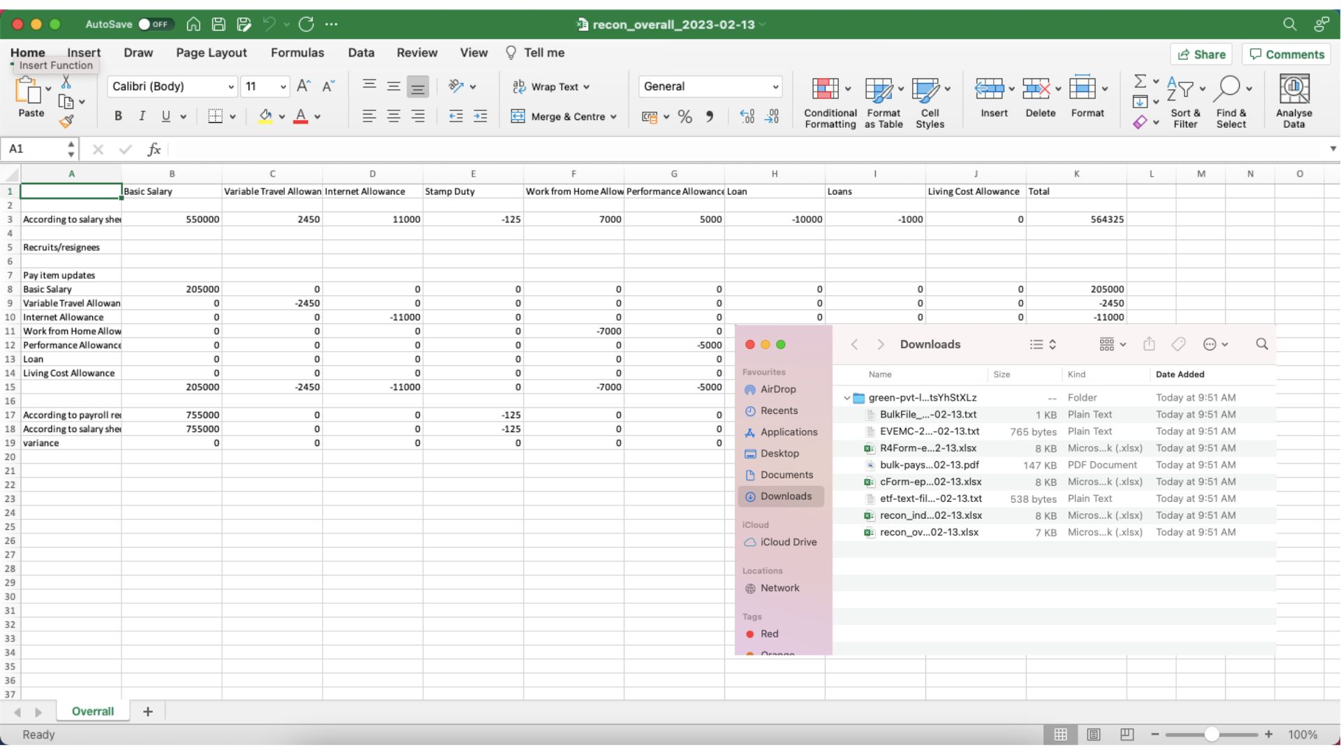 A screenshot of a payroll reconciliation report generated through Humanised Payroll